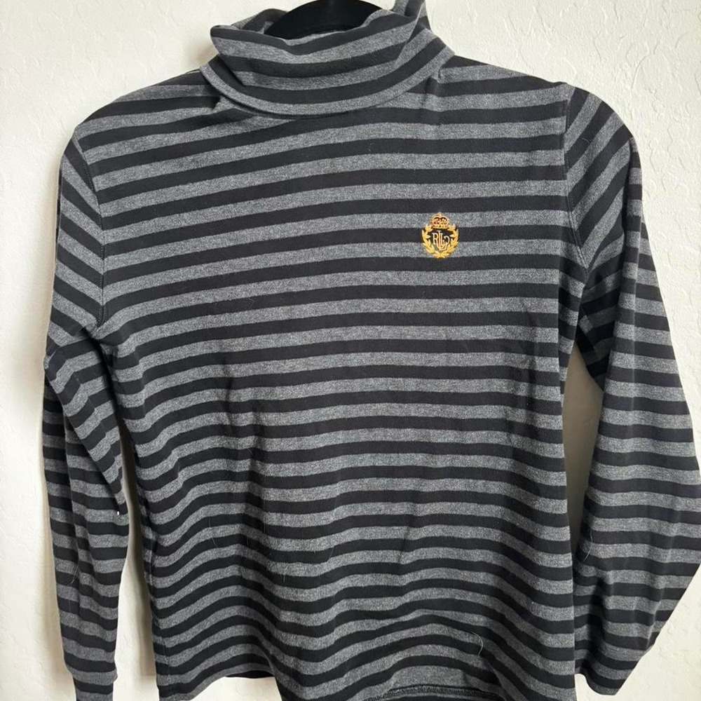 Ralph Lauren gray and black striped 100% cotton turtleneck sweater